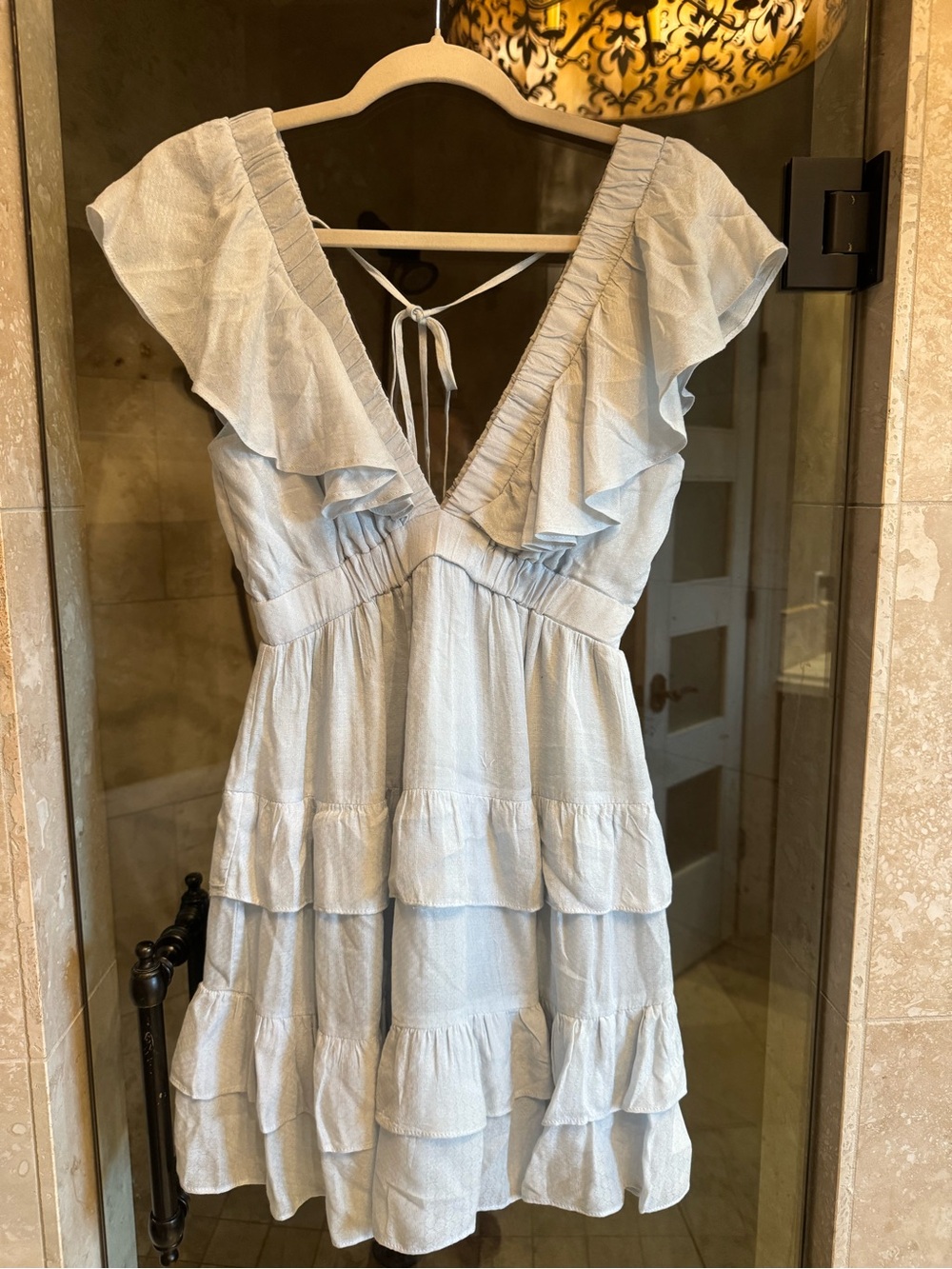 BP Light Blue Ruffle Tiered V-Neck Dress